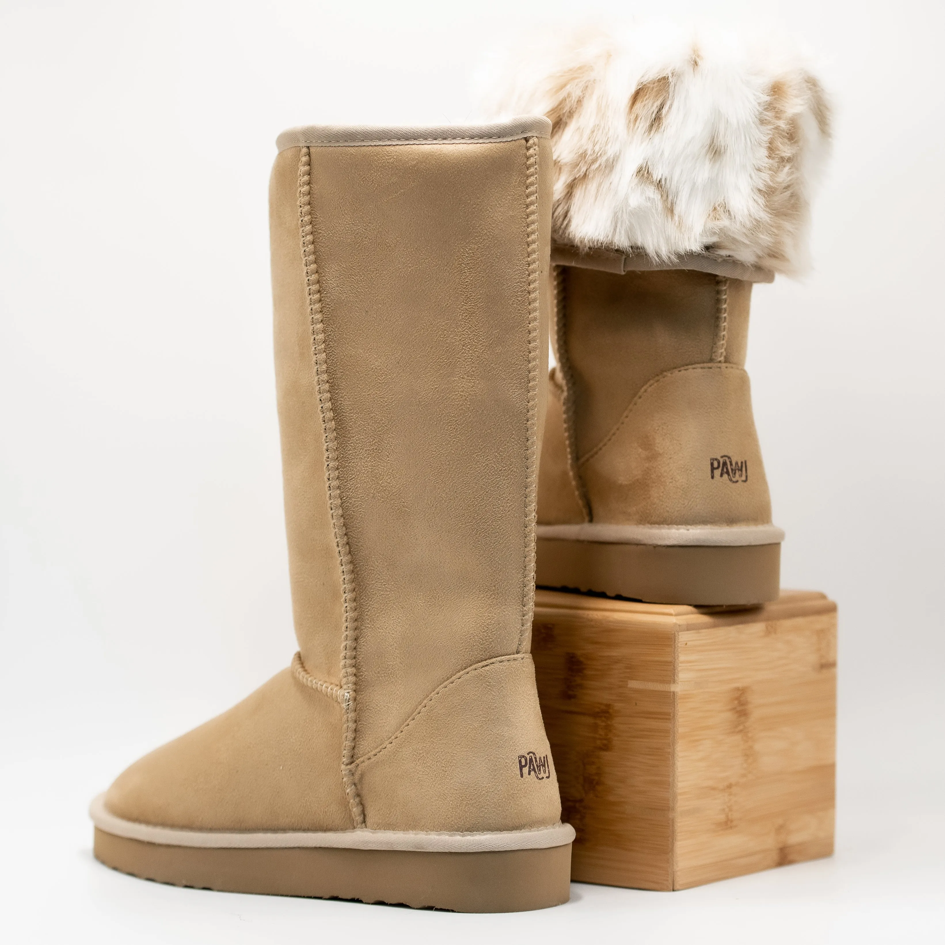 [Defective] Pawj Tall Boot | Tan / Snow Leopard