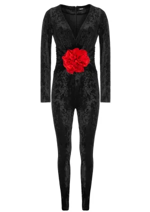 Detachable Silk Flower Velvet Jumpsuit