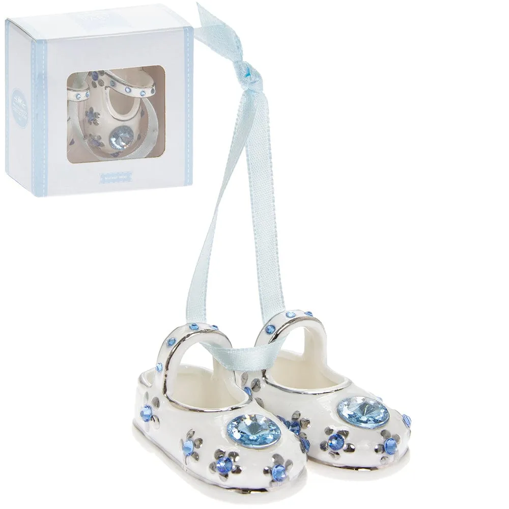 Diamante Baby Booties Keepsake Ornament - Blue