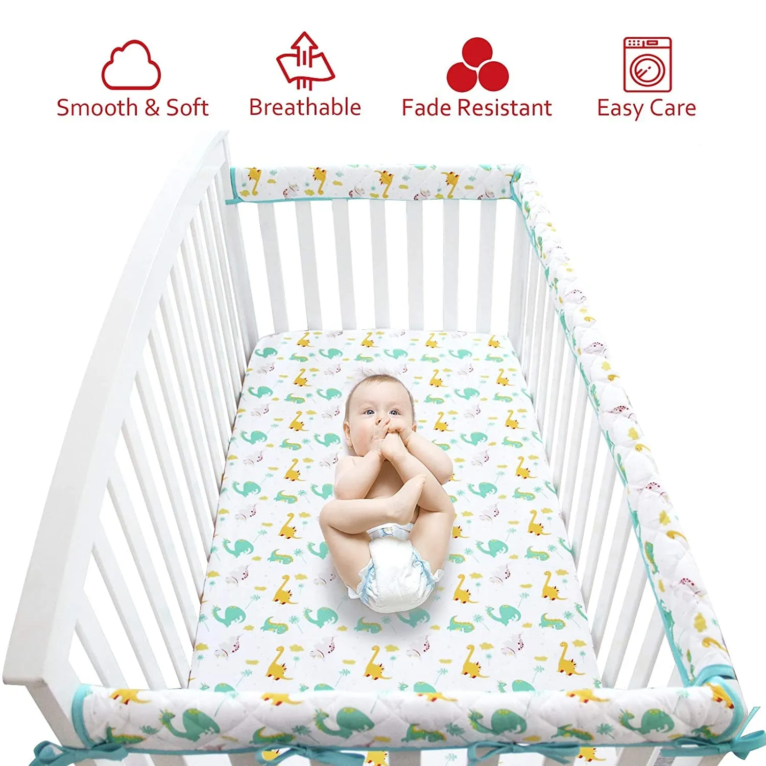 Dinosaur Crib Sheet for Boys Girls, Baby Crib Sheet Fit for Standard Crib and Toddler Mattress, Soft and Breathable Microfiber Crib Fitted Sheet for Unisex Baby