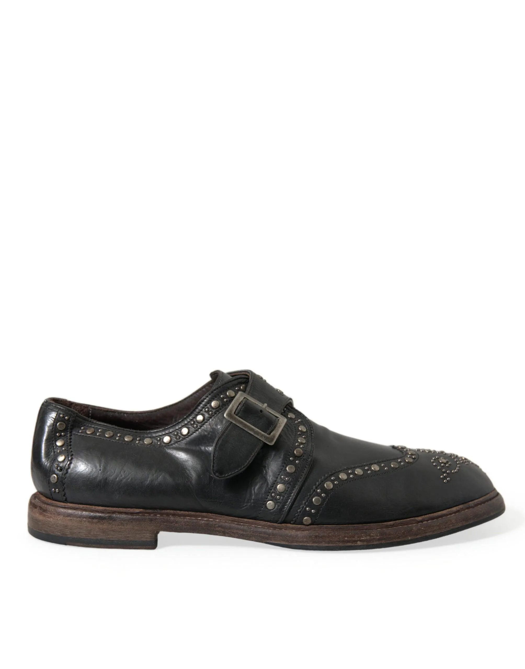 Dolce & Gabbana Black Leather Monk Strap Studded Dress Shoes