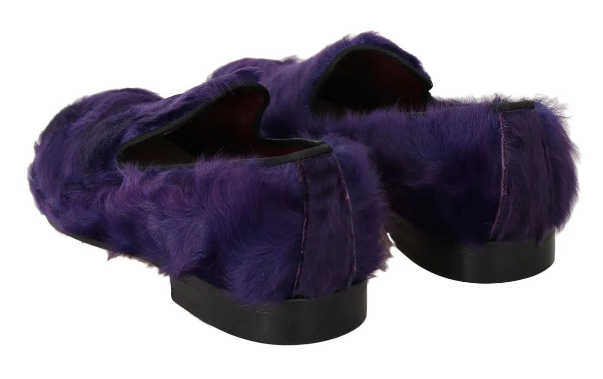 Dolce & Gabbana Purple Sheep Fur Leather Loafers