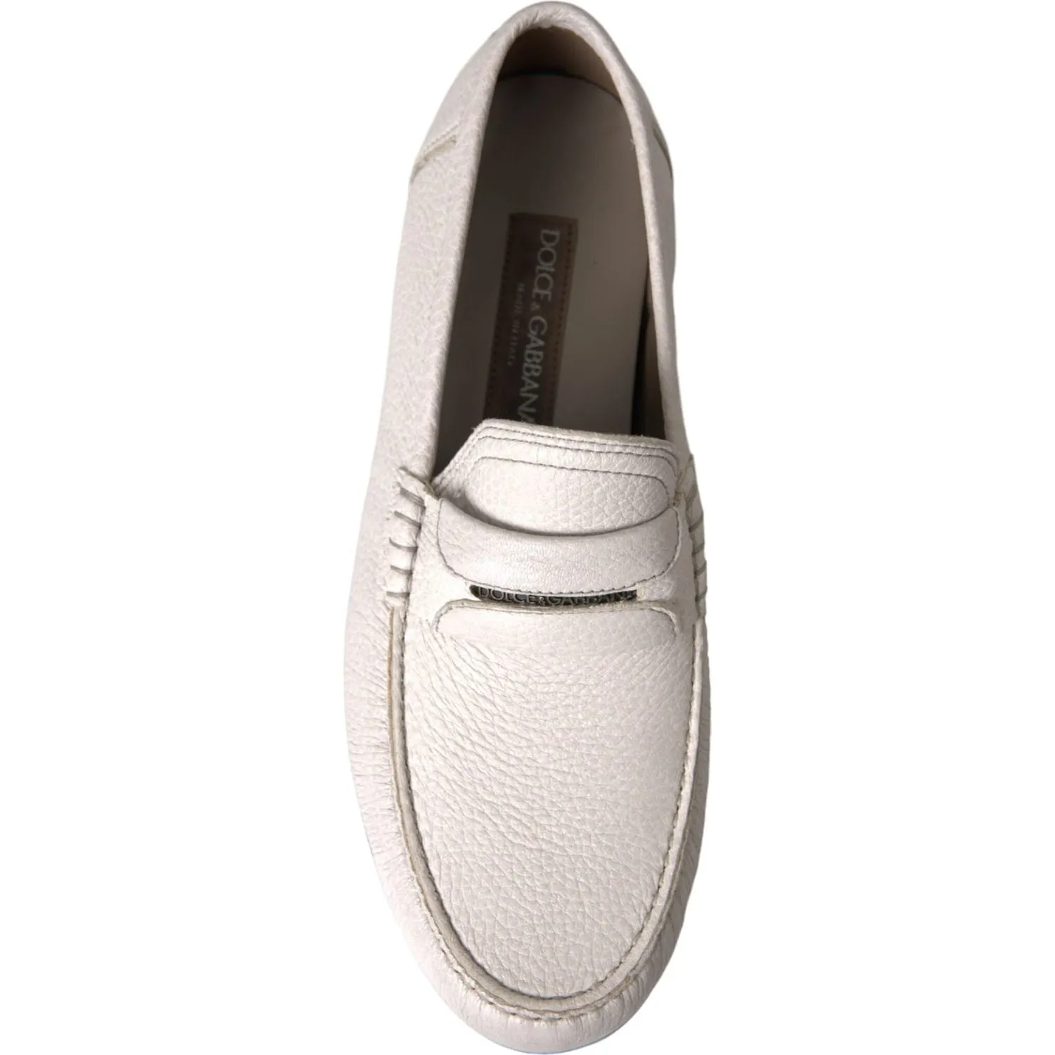 Dolce & Gabbana White Gray Leather Slip Mocassin Shoes Loafer