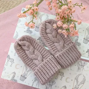 Dusky Pink Baby Mittens Recycled Cable Knit - Dusky Pink