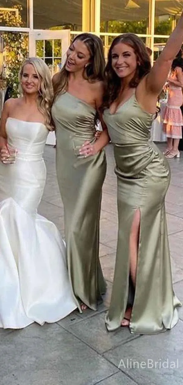 Elegant One Shoulder Spaghetti Strap Mermaid Long Bridesmaid Dress,PD3296