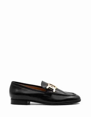 Embellished black leather loafers