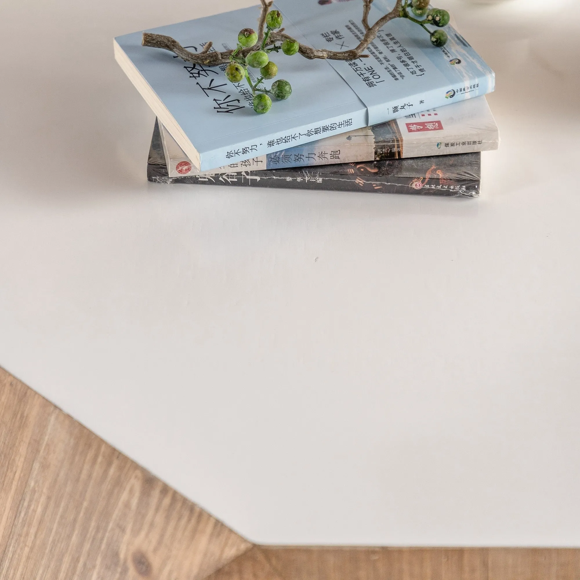 Embossed Pattern Retro Style Coffee Table, White Tabletop