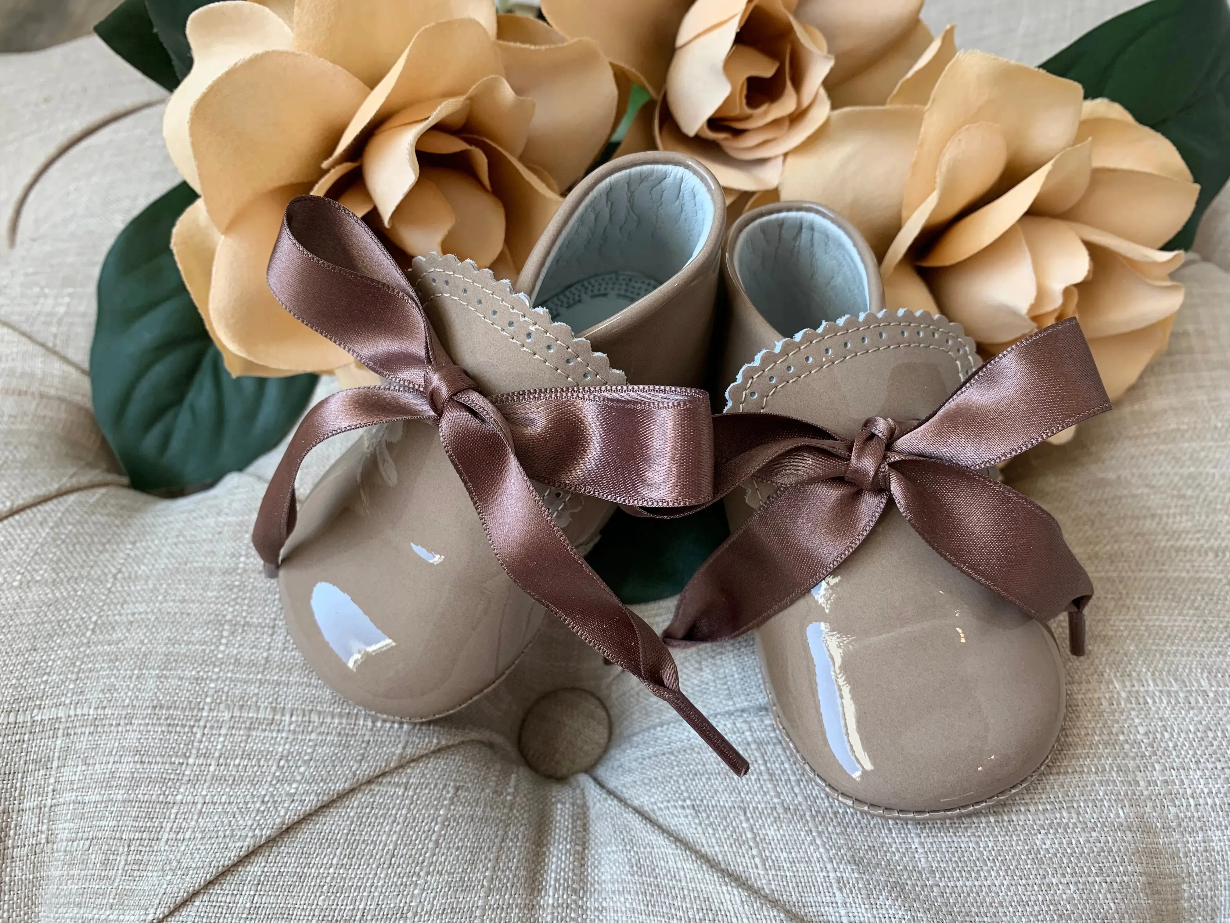 Estelle- Tan Patent Leather Baby Booties