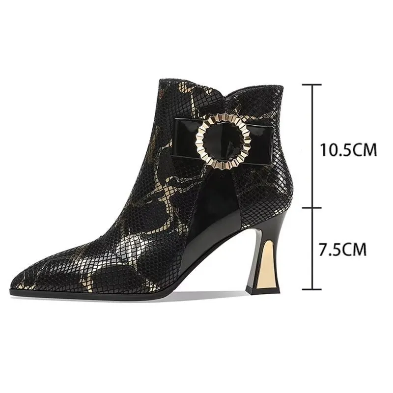 Exotic Serpent-Printed Elegant High Heeled Boots