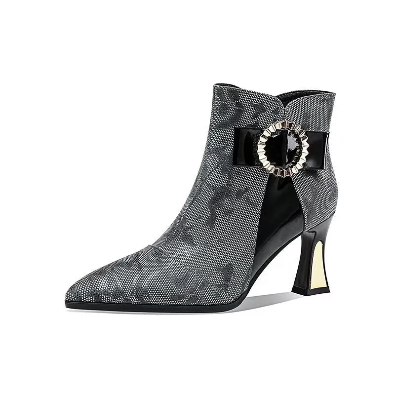 Exotic Serpent-Printed Elegant High Heeled Boots