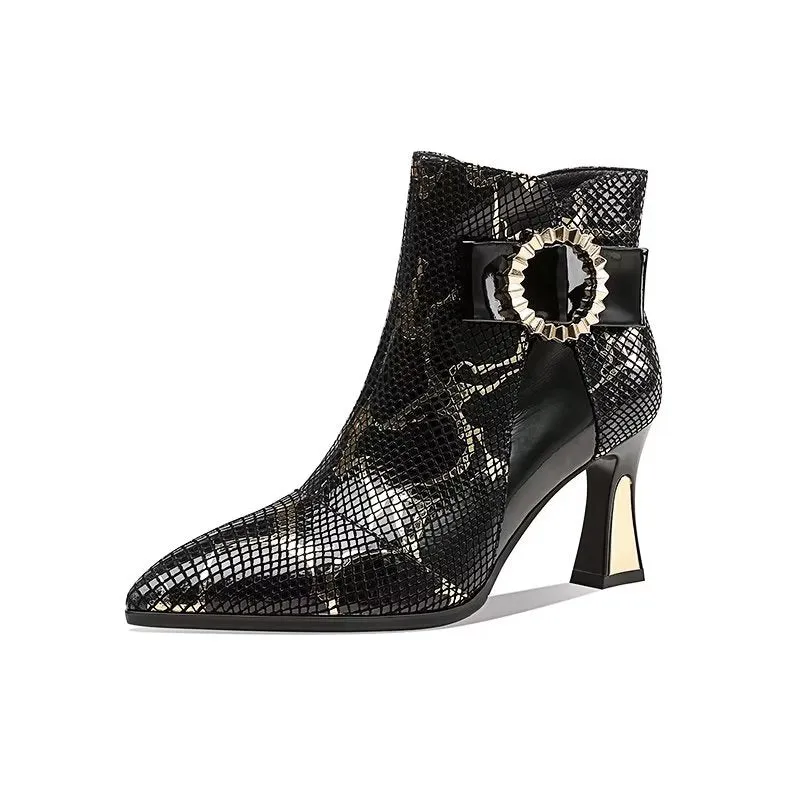 Exotic Serpent-Printed Elegant High Heeled Boots