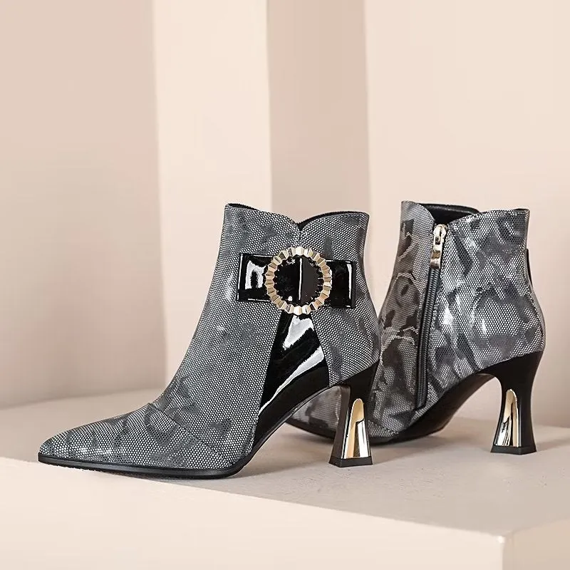 Exotic Serpent-Printed Elegant High Heeled Boots