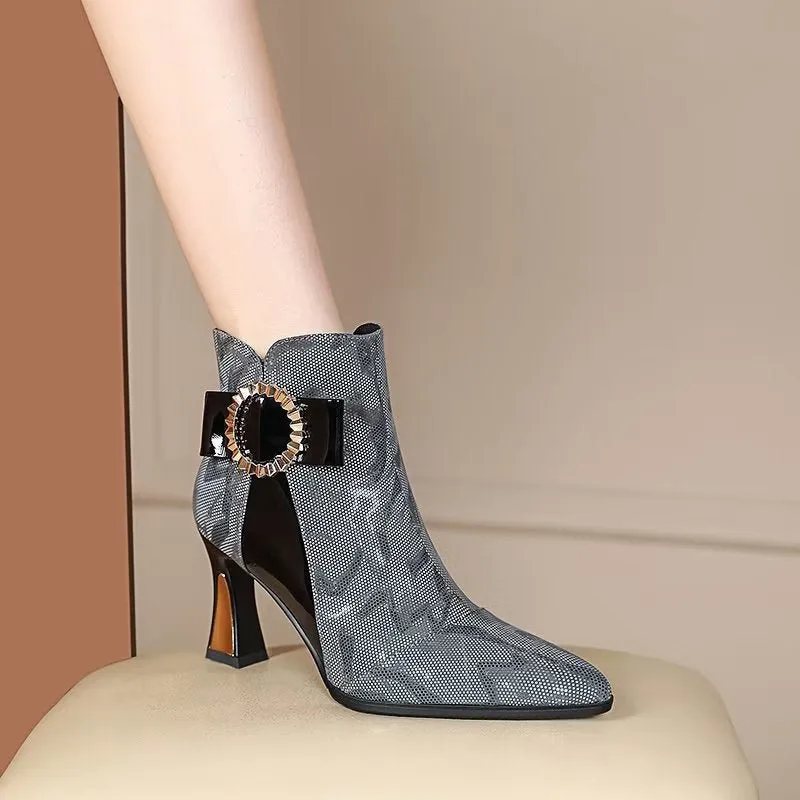 Exotic Serpent-Printed Elegant High Heeled Boots