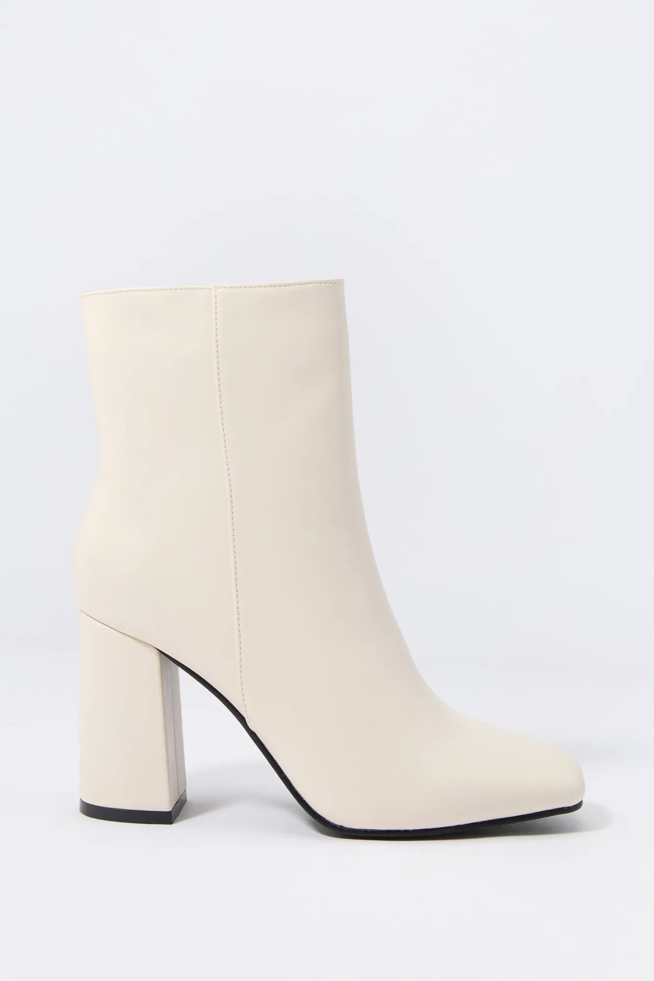 Faux Leather Square Toe Heeled Boot