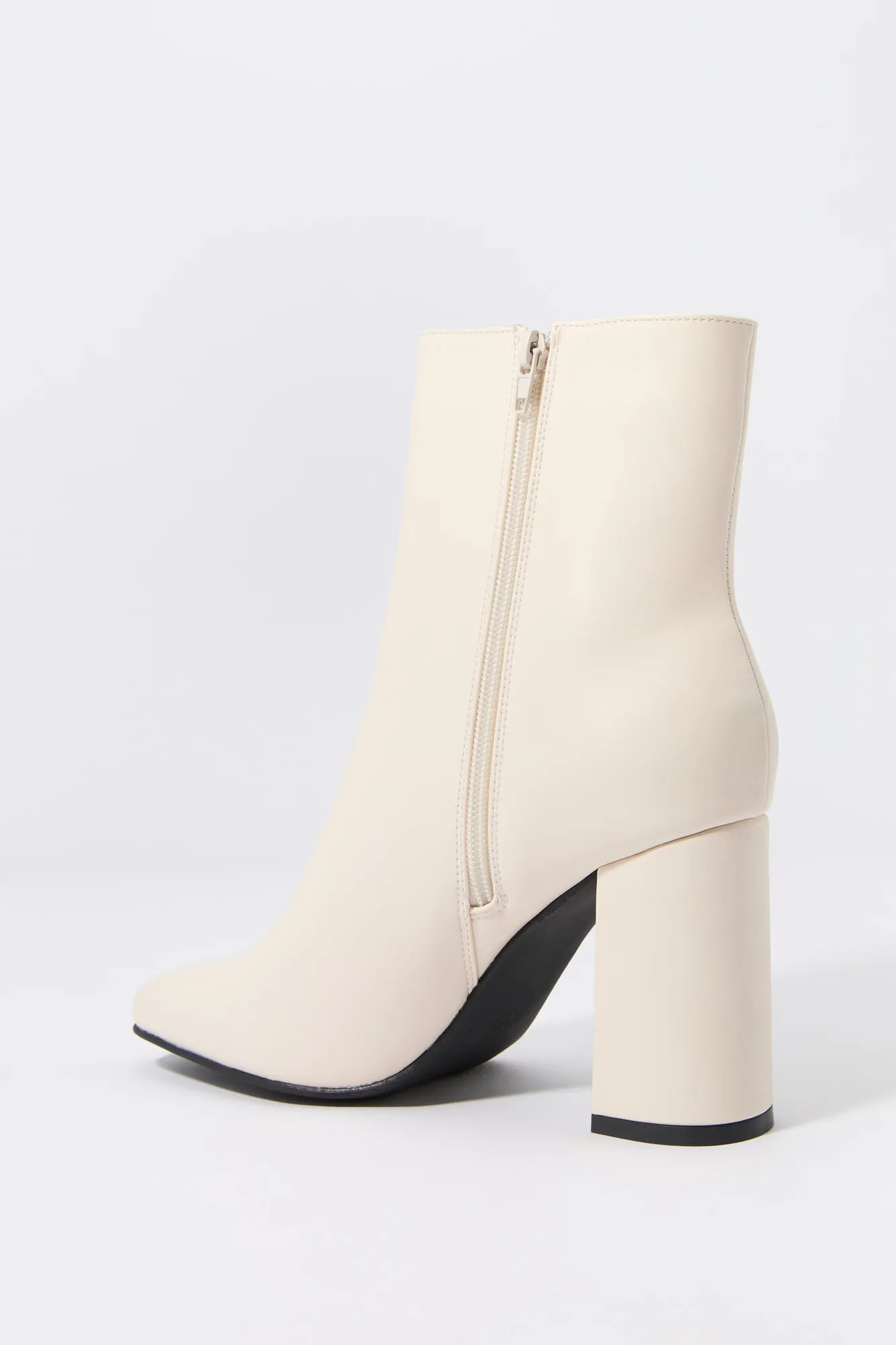 Faux Leather Square Toe Heeled Boot