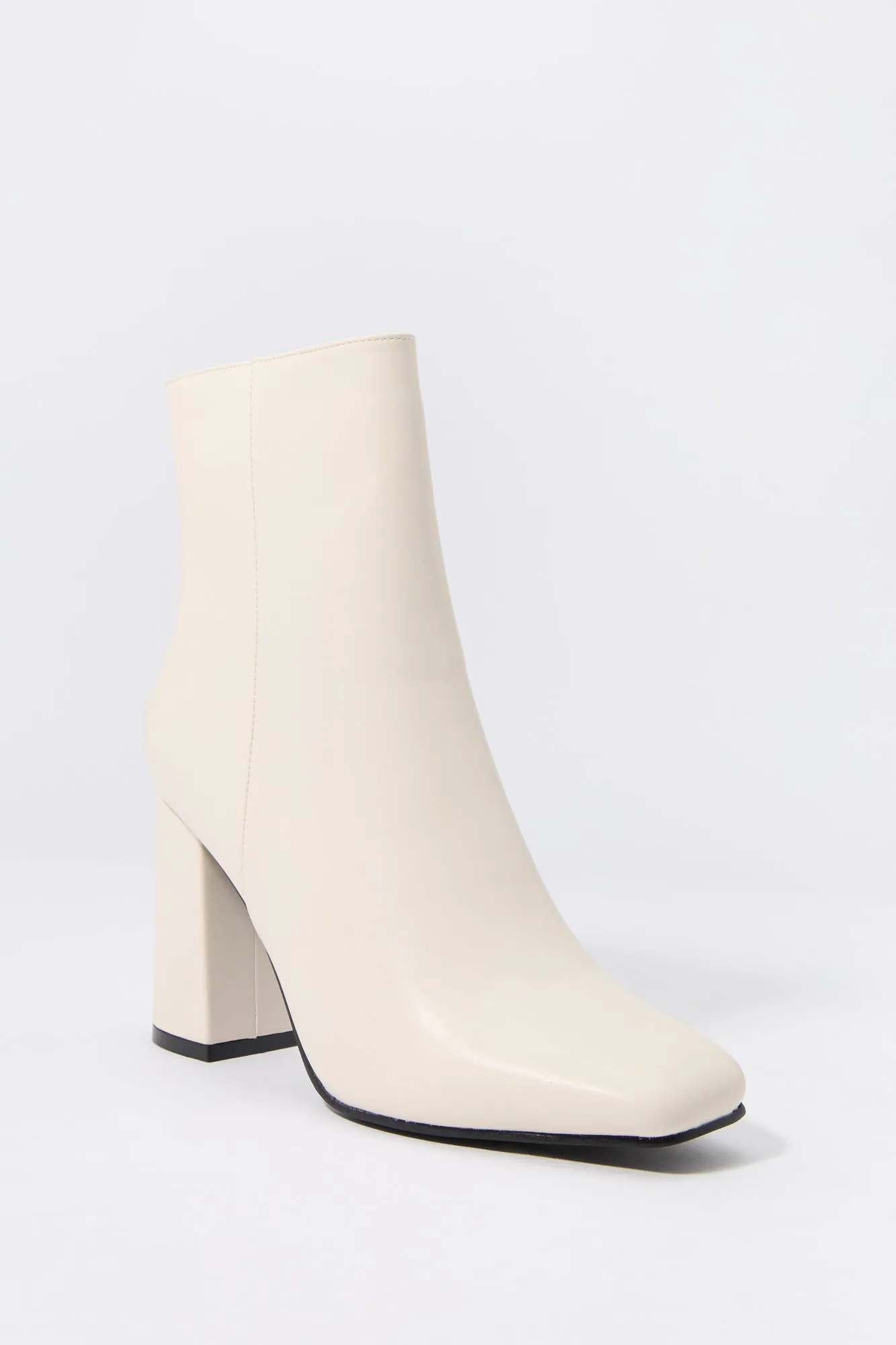 Faux Leather Square Toe Heeled Boot