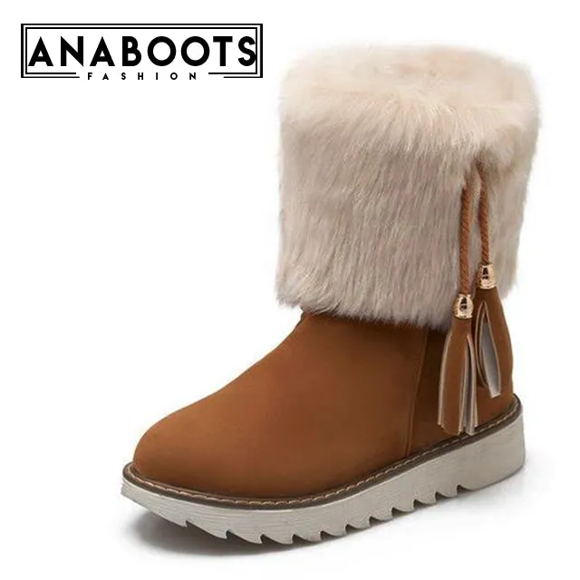 Flat Heel Add Warm Fur Plush Snow mid-calf Boots