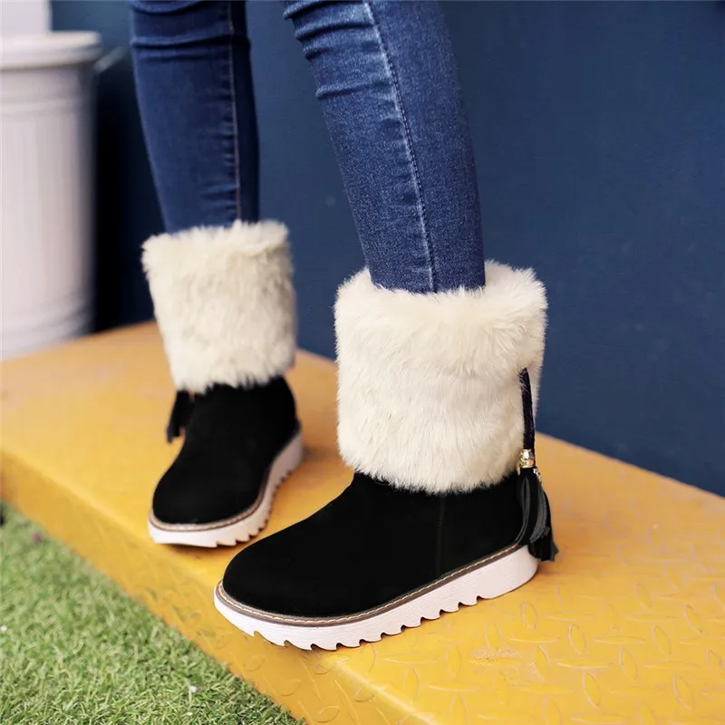 Flat Heel Add Warm Fur Plush Snow mid-calf Boots