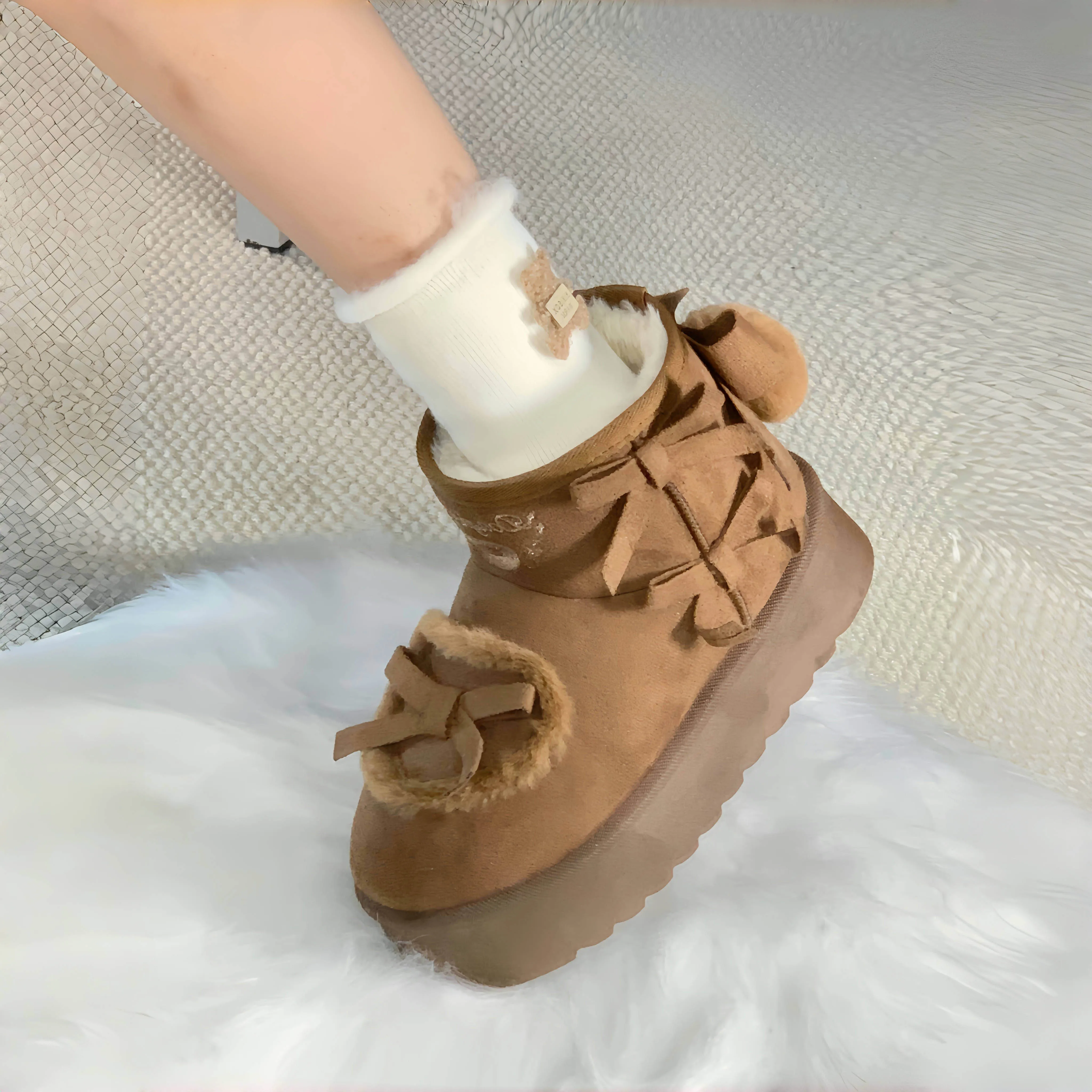 Fluffy Heart Knot Low-top Thick-soled Snow Boots