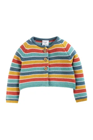 Frugi Bright as a Button Cardigan, Rainbow Stripe