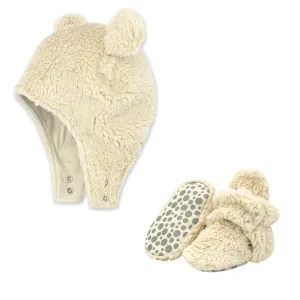 Furry Bootie and Furry Bear Hat Set - Oat