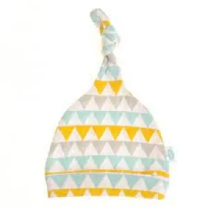 Gold, and Teal Geo Triangles Baby Hat with Knotted Design