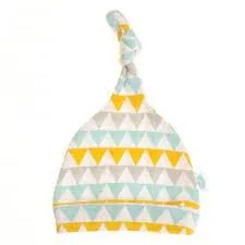 Gold, and Teal Geo Triangles Baby Hat with Knotted Design