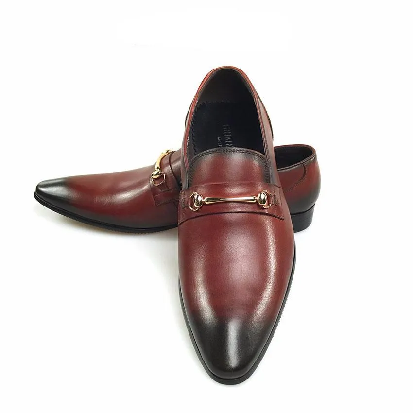 Gradient Pointed Toe Men Loafers Shoes with Metal Buckle