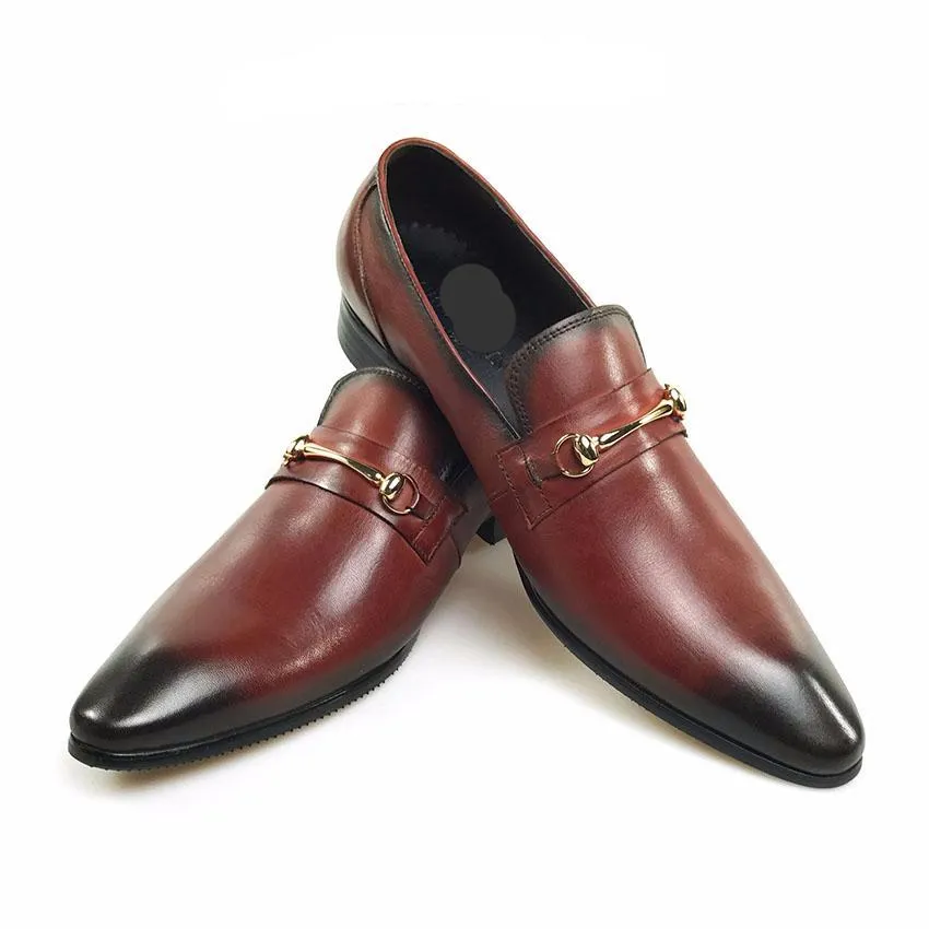 Gradient Pointed Toe Men Loafers Shoes with Metal Buckle