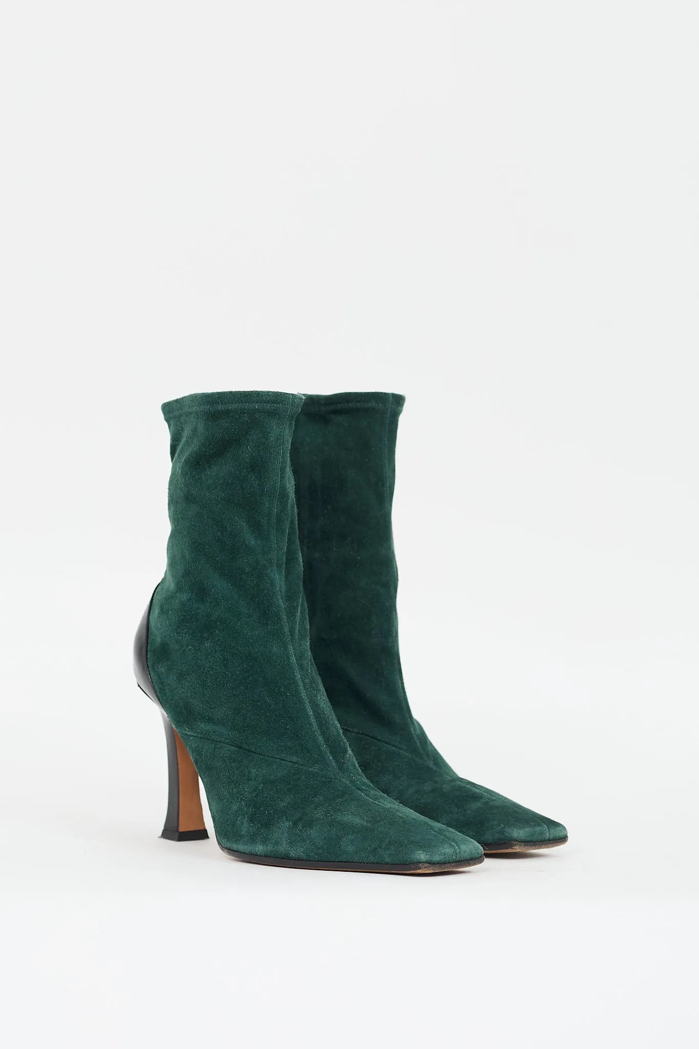 Green Suede & Black Leather Heeled Boot