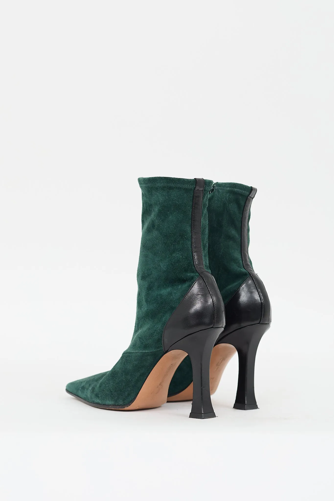 Green Suede & Black Leather Heeled Boot