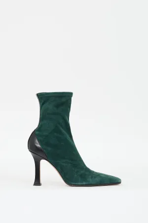 Green Suede & Black Leather Heeled Boot