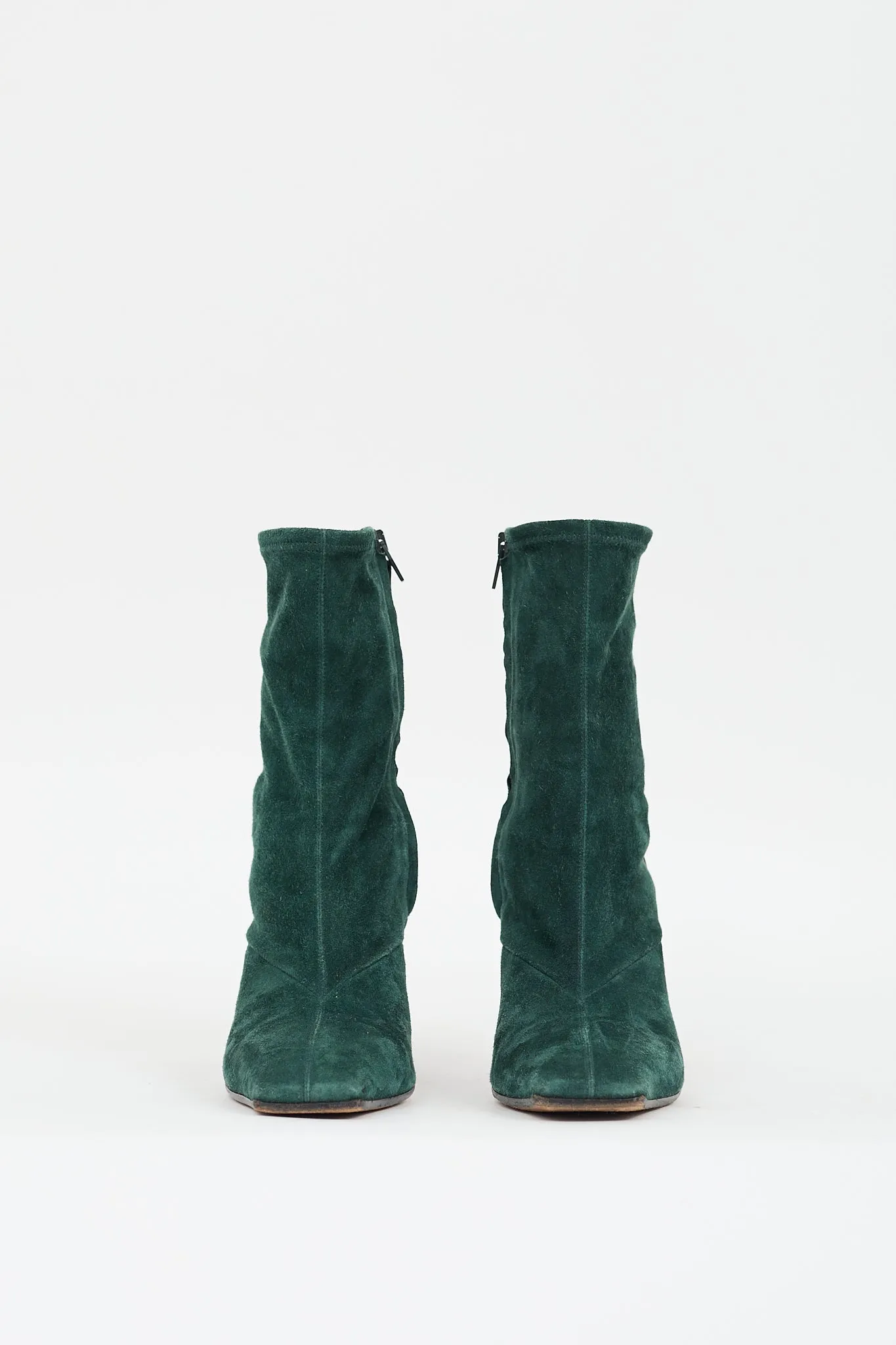 Green Suede & Black Leather Heeled Boot