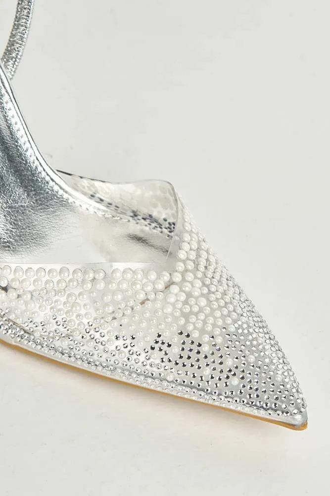 Hali Diamante & Pearl Embellished Perspex Pointy Shoes in Silver