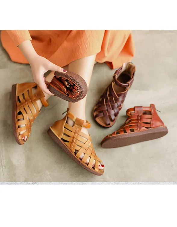 Handmade Retro Leather Woven Flat Sandals