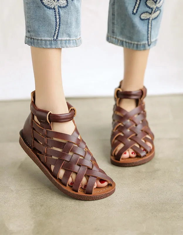 Handmade Retro Leather Woven Flat Sandals