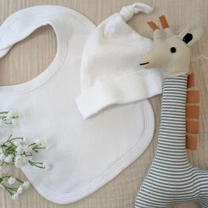 Hat & Bib Baby Gifts Set Recycled White Cotton 0-6 Months