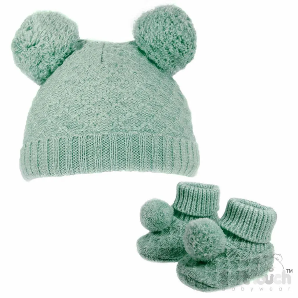 Hat and Bootie Knitted Set in Sage