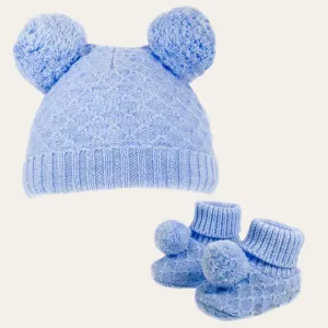 Hat and Bootie Knitted Set in Sky Blue