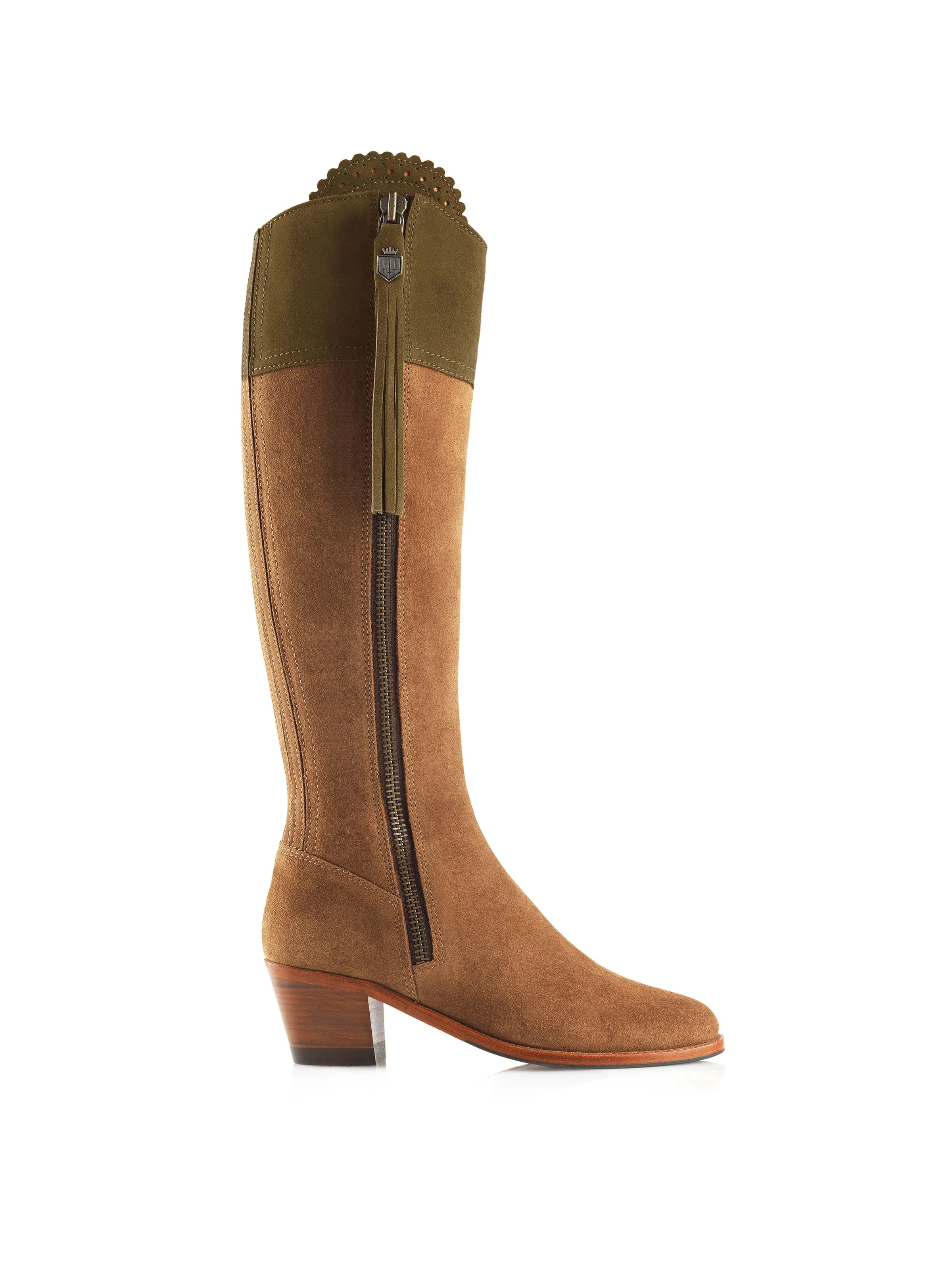 Heeled Regina (Sporting Fit) - Tan & Olive Suede