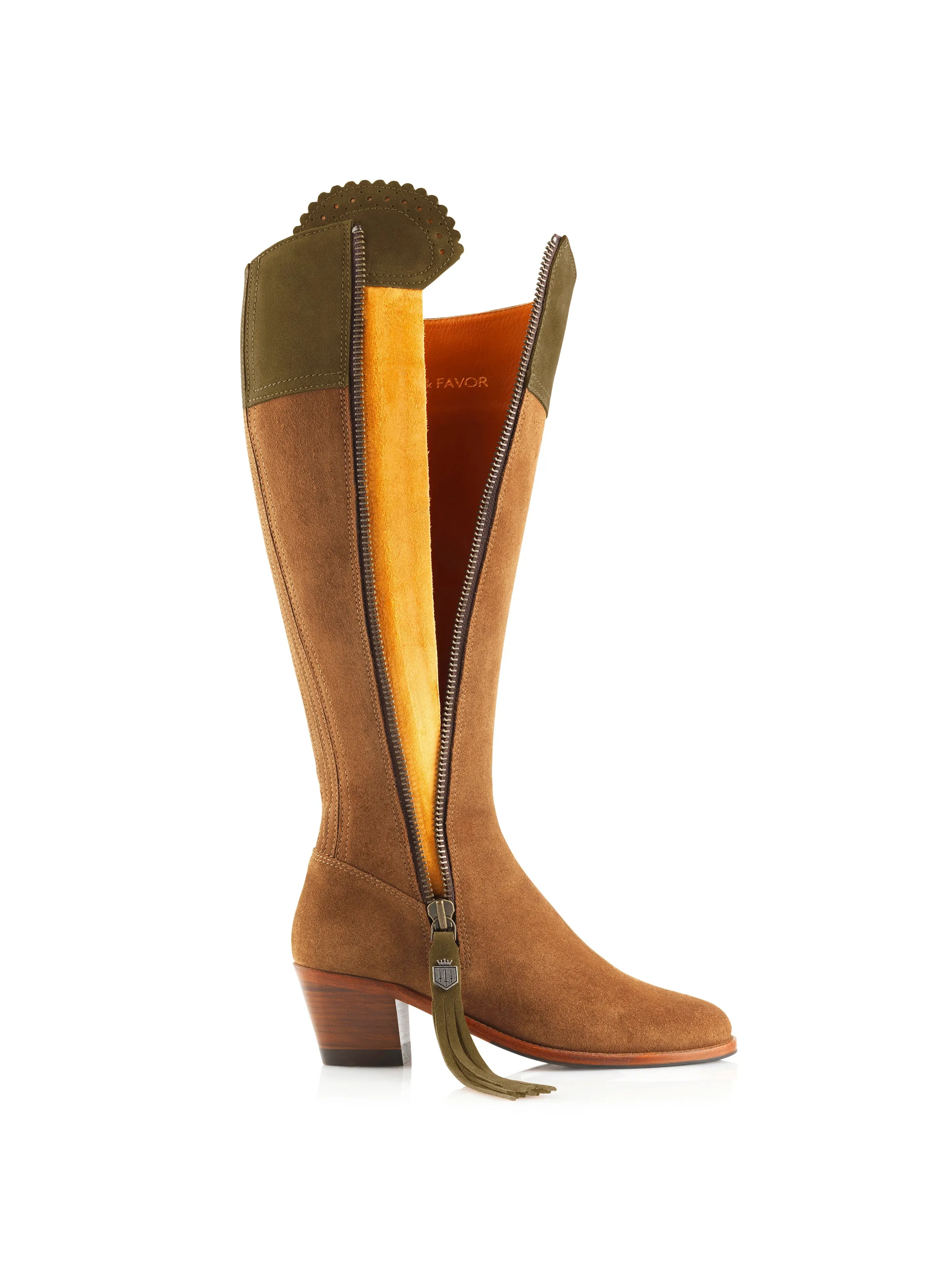 Heeled Regina (Sporting Fit) - Tan & Olive Suede