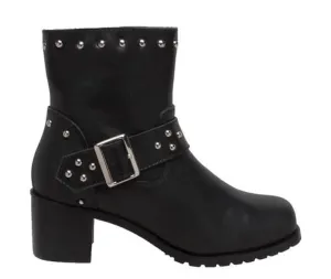 High Heeled Buckle Biker Boot