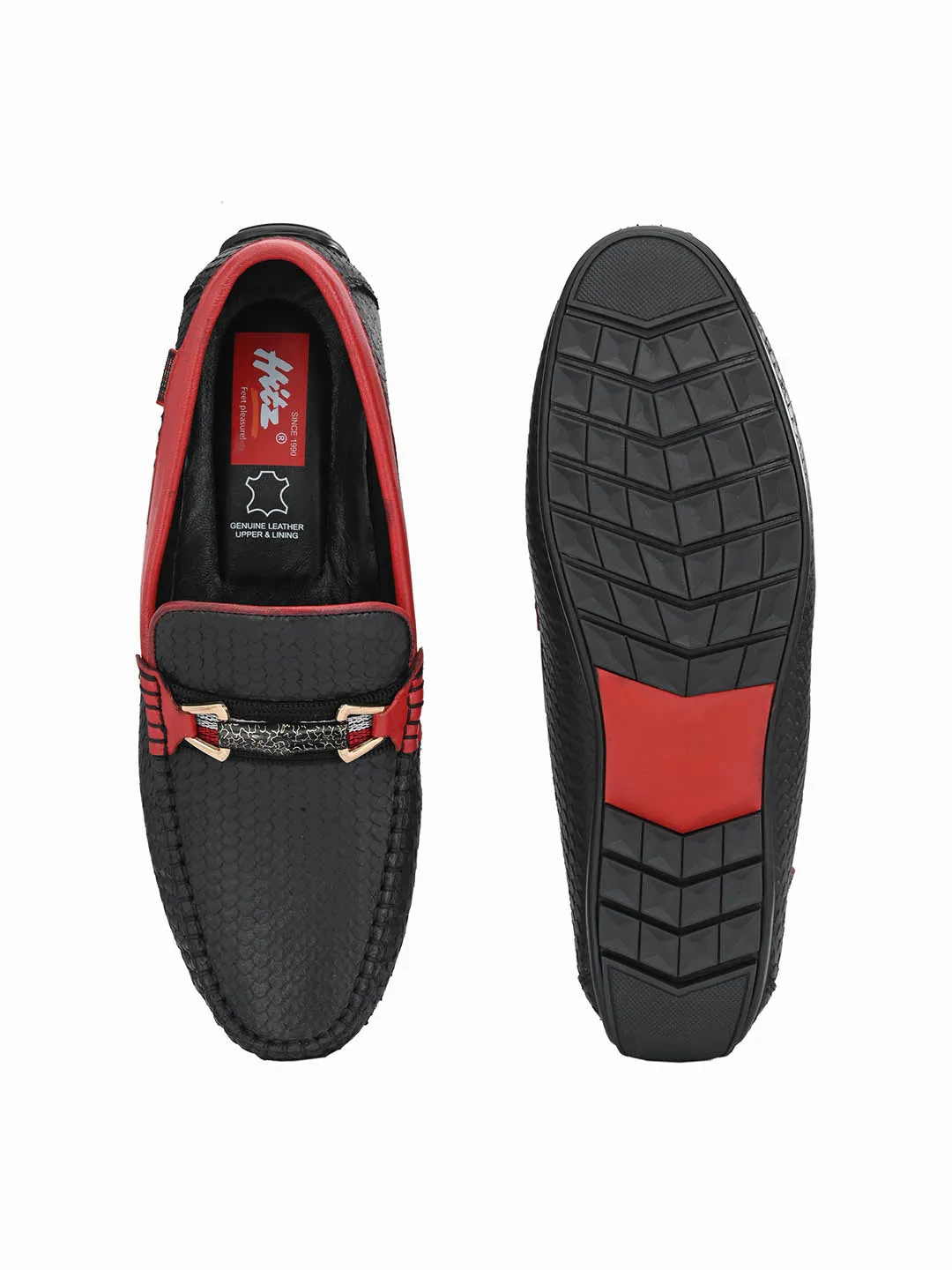 HITZ7602 Men's Black Leather Casual Slip-On Shoes