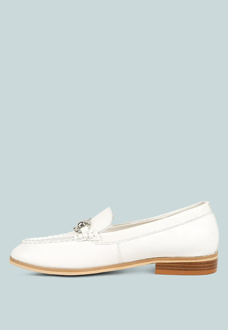 HOLDA Horsebit Embellished Loafers With Stitch Detail in Off White