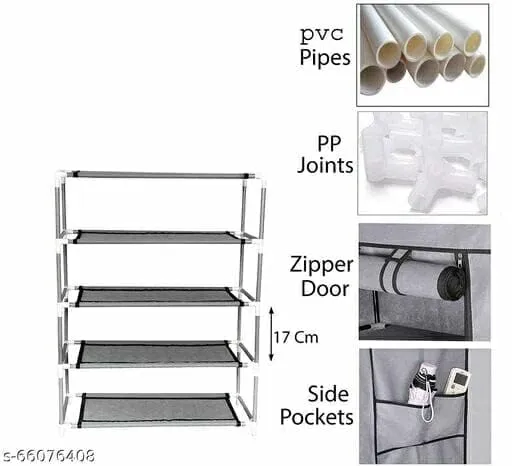 Homestic Shoe Rack|Non-Woven 4 Shelves Shelf|Foldable Storage Rack Organizer for Shoe, Books (Grey)