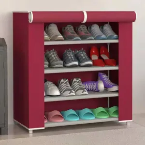 Homestic Shoe Rack|Non-Woven 4 Shelves Shelf|Foldable Storage Rack Organizer for Shoe, Books (Maroon)