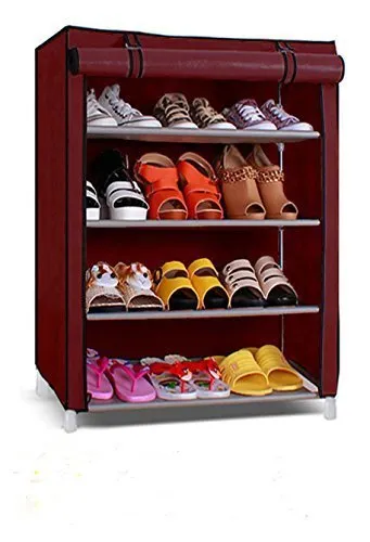 Homestic Shoe Rack|Non-Woven 4 Shelves Shelf|Foldable Storage Rack Organizer for Shoe, Books (Maroon)