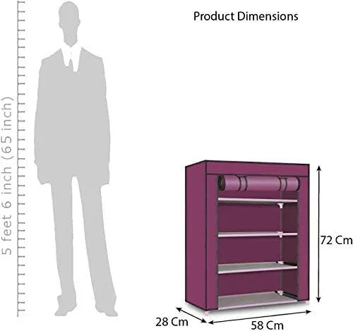 Homestic Shoe Rack|Non-Woven 4 Shelves Shelf|Foldable Storage Rack Organizer for Shoe, Books (Maroon)