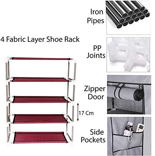 Homestic Shoe Rack|Non-Woven 4 Shelves Shelf|Foldable Storage Rack Organizer for Shoe, Books (Maroon)