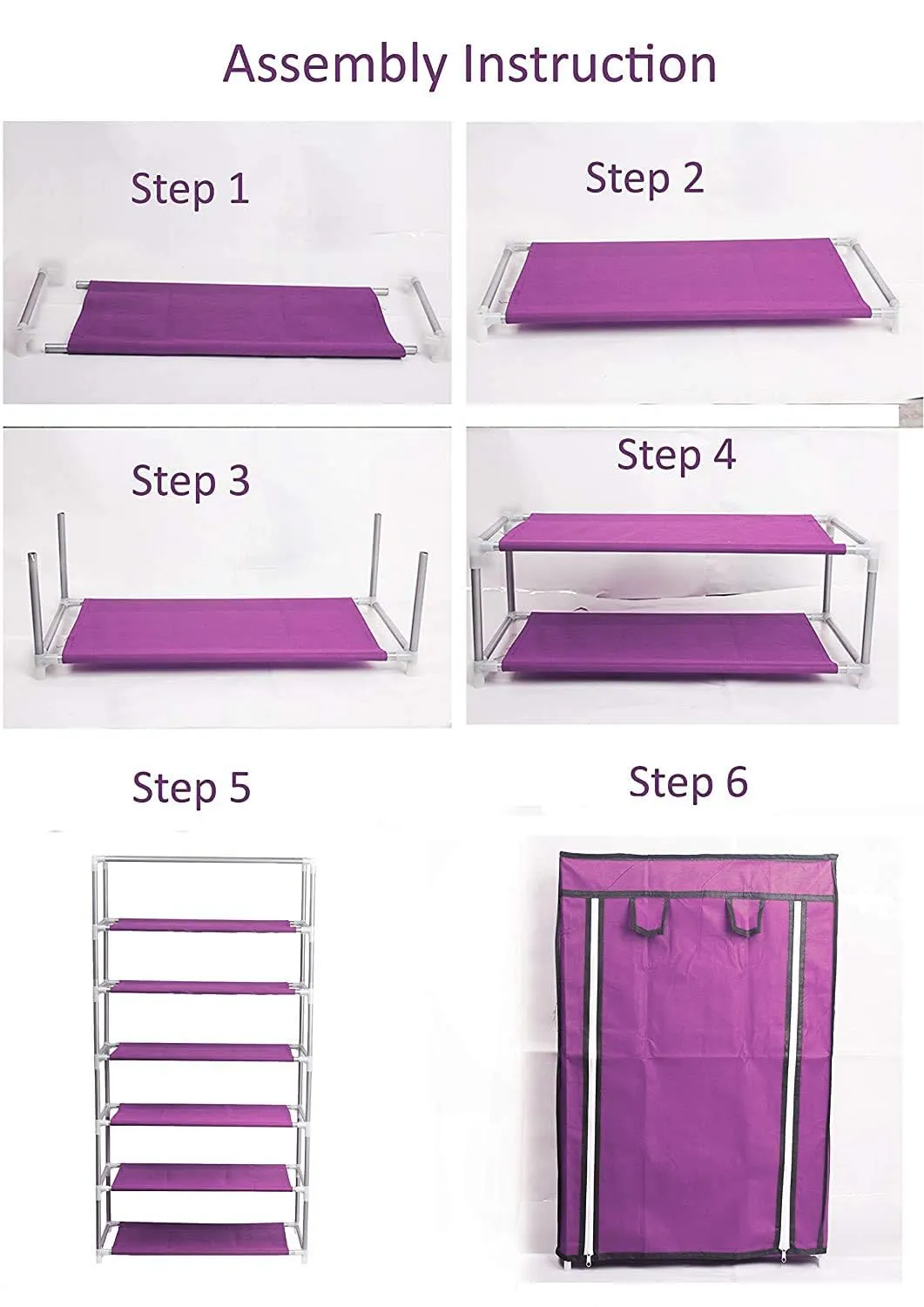 Homestic Shoe Rack|Non-Woven 6 Shelves Shelf|Foldable Storage Rack Organizer for Shoe, Books (Purple)